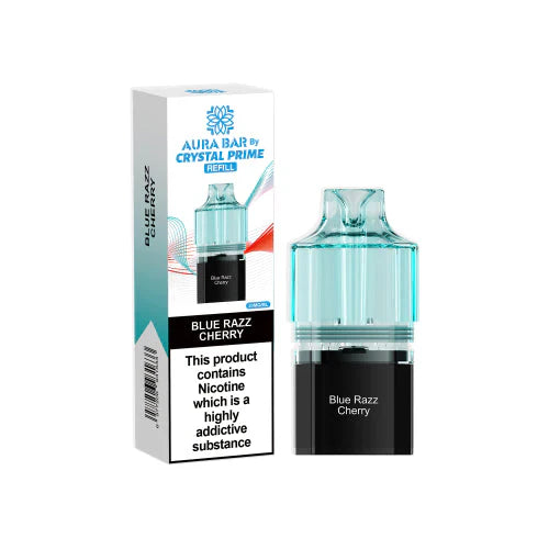 Blue Razz Cherry Crystal Prime Aura bar 10k Prefilled Pods