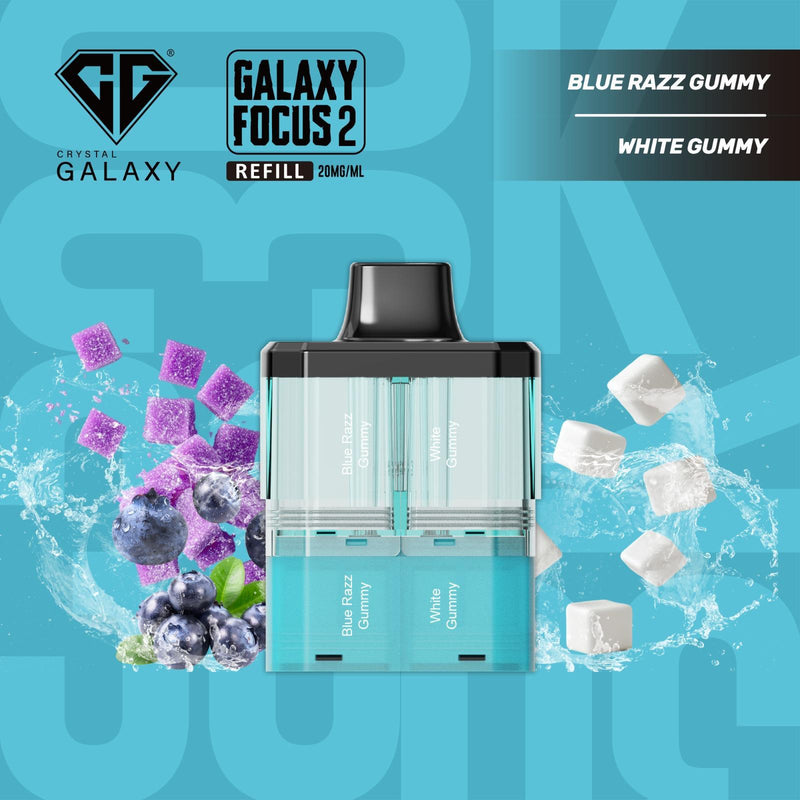 Blue Razz Gummy and White Gummy Crystal Galaxy Focus 2 30K Prefilled Pods
