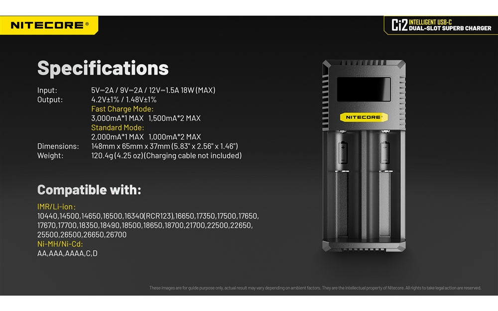 Nitecore Ci2 Dual Slot Universal Battery Charger specifcations