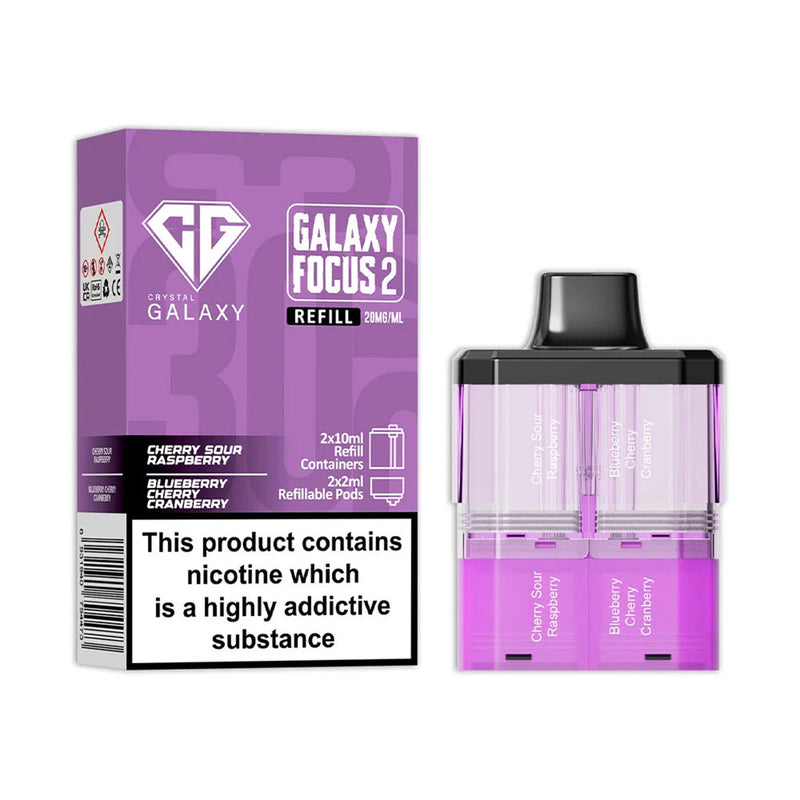 Cherry Sour Raspbery Blueberry Cherry CranberryCrystal Galaxy Focus 2 Prefilled Pods