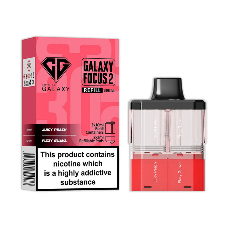 Juicy Peach Fizzy Guava Crystal Galaxy Focus 2 Prefilled Pods