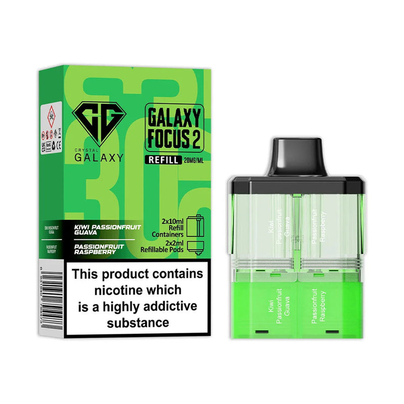 Kiwi Passionfruit Guava Passionfruit Raspberry Crystal Galaxy Focus 2 Prefilled Pods