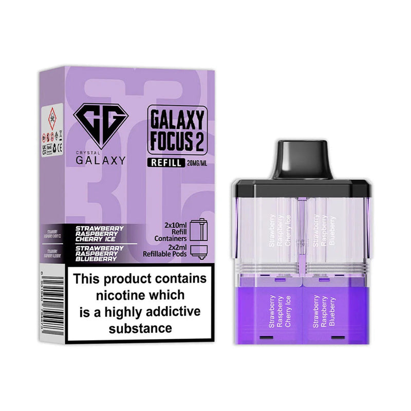 Strawberry Raspberry Cherry Ice Strawberry Raspberry Blueberry Crystal Galaxy Focus 2 Prefilled Pods