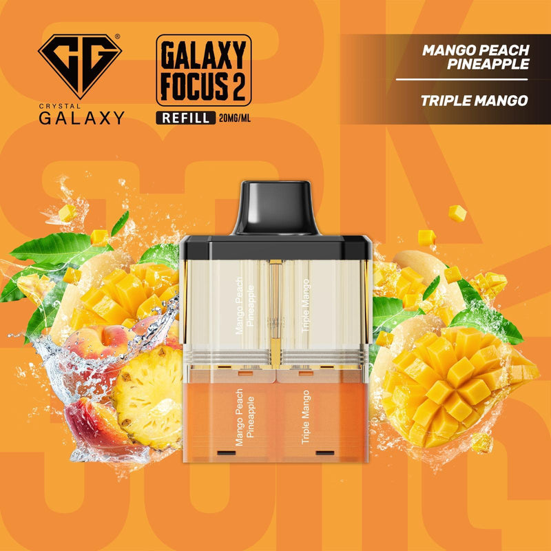 Mango Peach Pineapple & Triple Mango Crystal Galaxy Focus 2 30K Prefilled Pods
